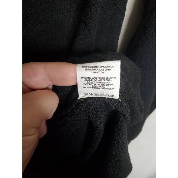 Rumored Vermont Balloon Sleeve High Neck Lettuce Hem Mini Sweater Dress in Black - Picture 7 of 8